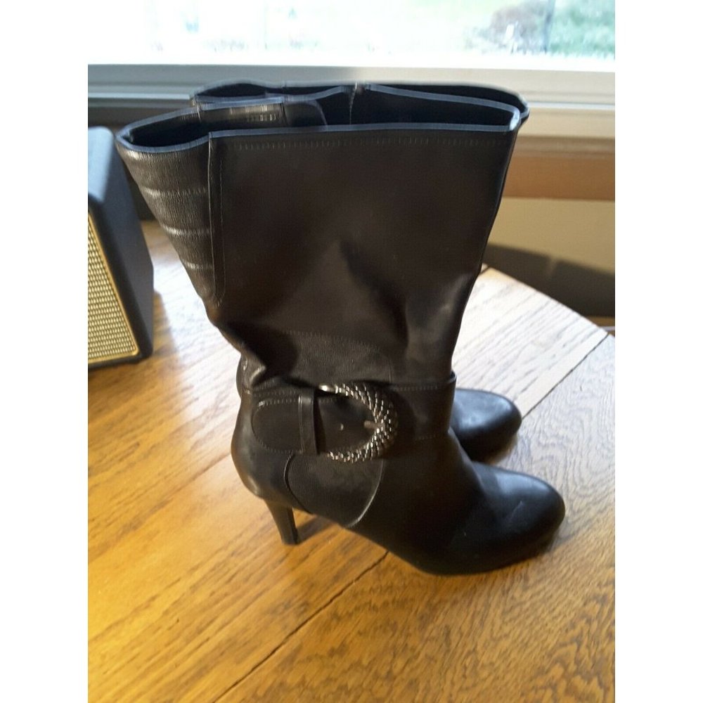 New WORTHINGTON  Black Leather Mid Calf  boot  9.5